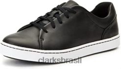 Clarks mulheres tênis pawley springs feminino de couro preto clarks RJZRN1844 couro preto