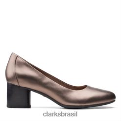 Clarks mulheres vestido clarks pebble metálico un cosmo RJZRN4009 seixo metálico