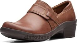 Clarks unissex angie poppy couro marrom escuro clarks RJZRN190 couro castanho escuro