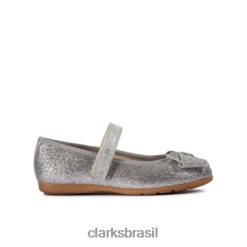 Clarks unissex arco de dança de couro prateado inf g fit clarks RJZRN4732 couro prateado