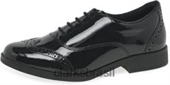 Clarks unissex aubrie tap sapatos de couro juvenil preto patente clarks RJZRN151