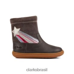 Clarks unissex Clarks de couro cinza escuro flash brilho inf g fit RJZRN4571 couro cinza escuro
