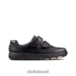 Clarks unissex Clarks de couro preto rex pace jnr f fit RJZRN4947 couro preto