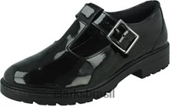 Clarks unissex Clarks Loxham Shine Sapatos Juvenis Pretos RJZRN554