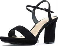 Clarks unissex Clarks Vista Strap Sandálias De Couro De Camurça Preta Branco Combi RJZRN2747 Camurça preta